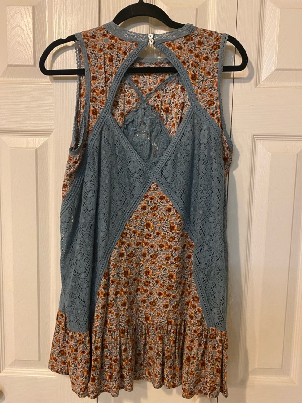 Umgee Blue Lace Trim Top with Orange Floral Accents - Picture 4 of 4